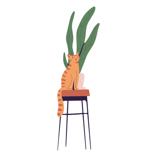 Gato junto a la ilustración de la planta Diseño PNG