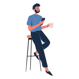 Mann mit Handycharakter zurückgelehnt PNG-Design