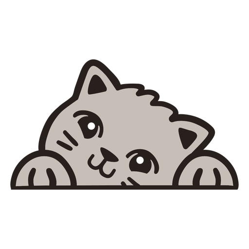 Peekaboo cute grey cat flat PNG Design