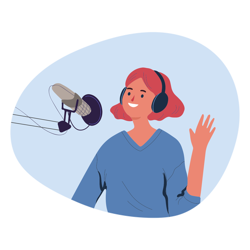 Woman greeting in podcast character PNG Design
