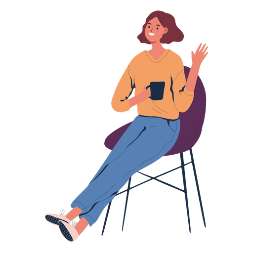 Mulher sentada com café personagem Desenho PNG