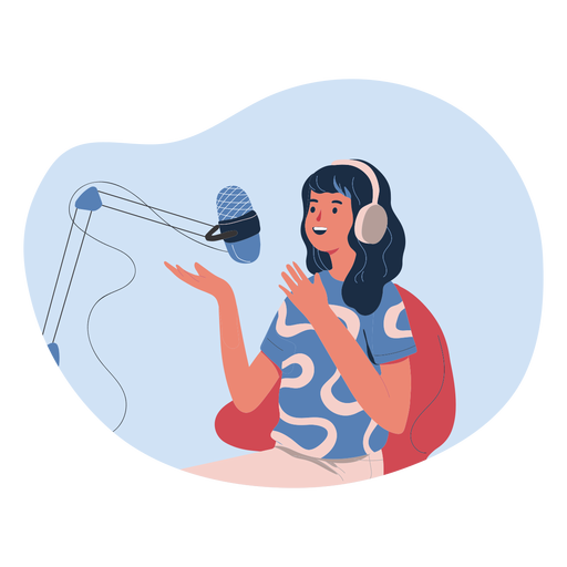 Woman talking in podcast character woman