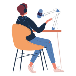 Hombre sentado hablando en personaje de podcast Diseño PNG