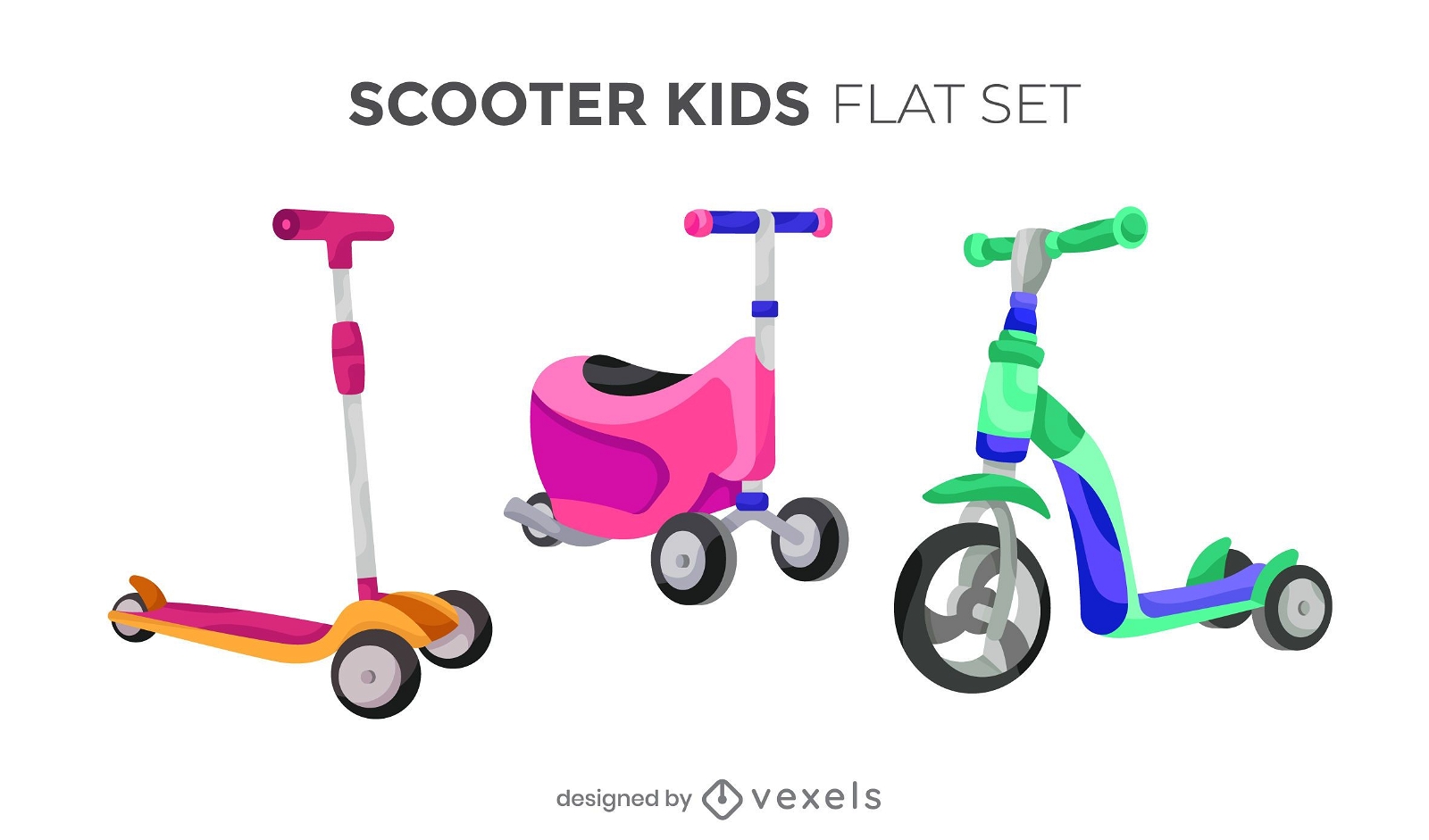 Conjunto de design colorido de scooter infantil