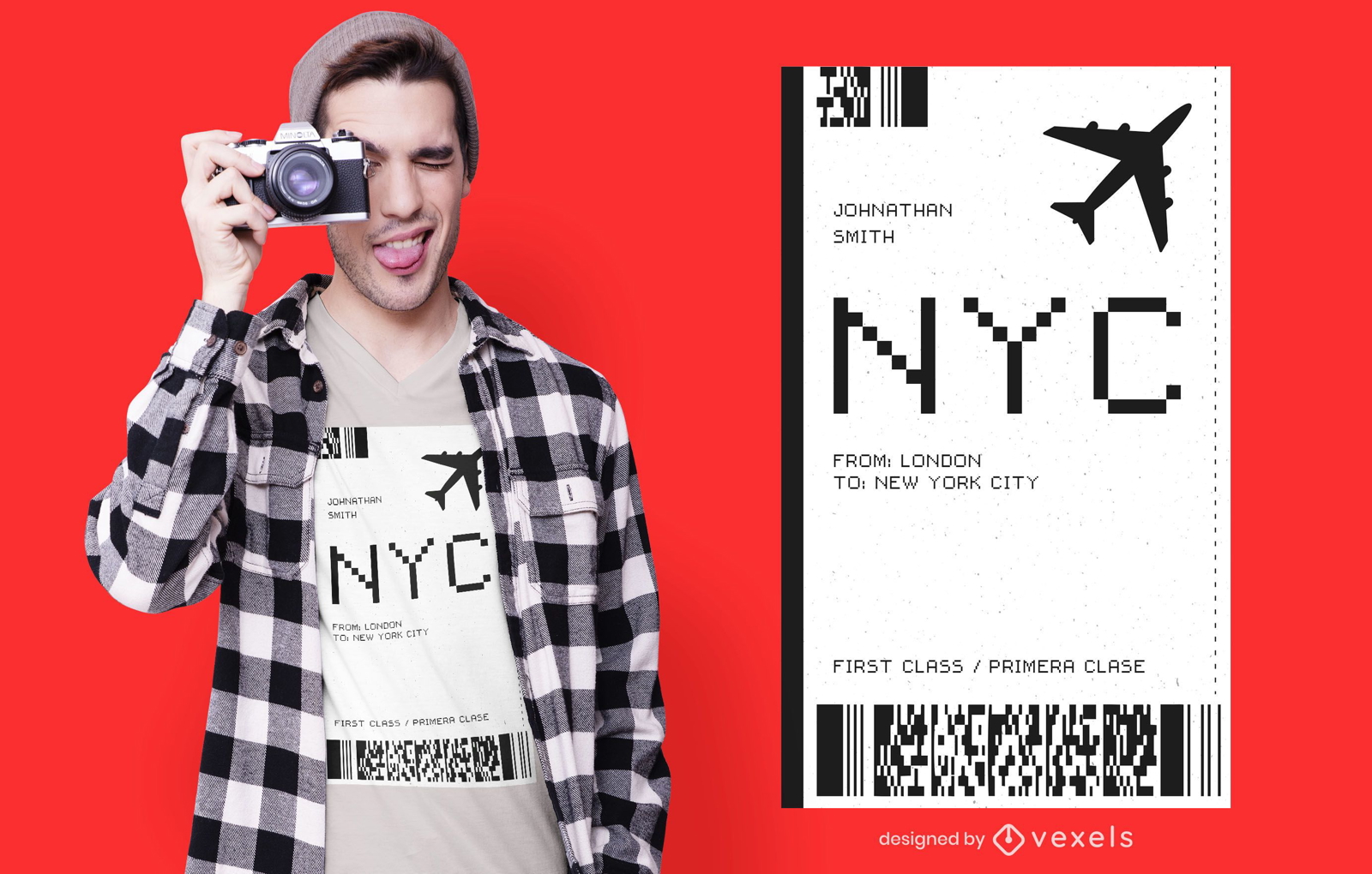 Diseño de camiseta de boleto de avión de Nueva York