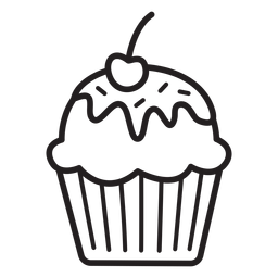 Cupcake glaze cherry topping stroke PNG Design