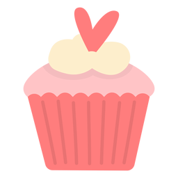 Cupcake heart shaped topping flat PNG Design