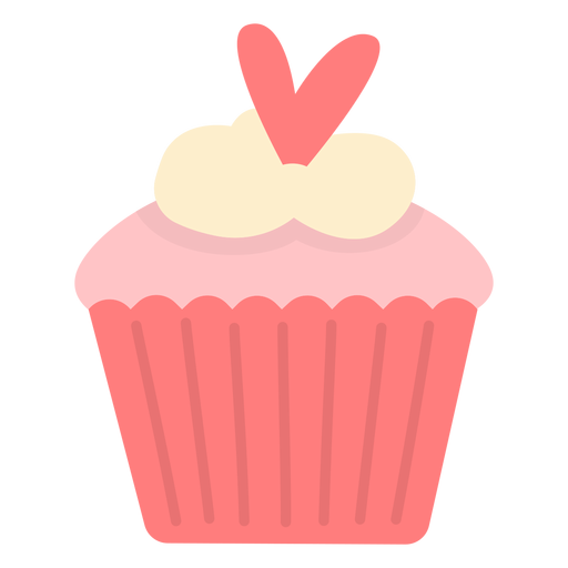 Cupcake heart shaped topping flat PNG Design