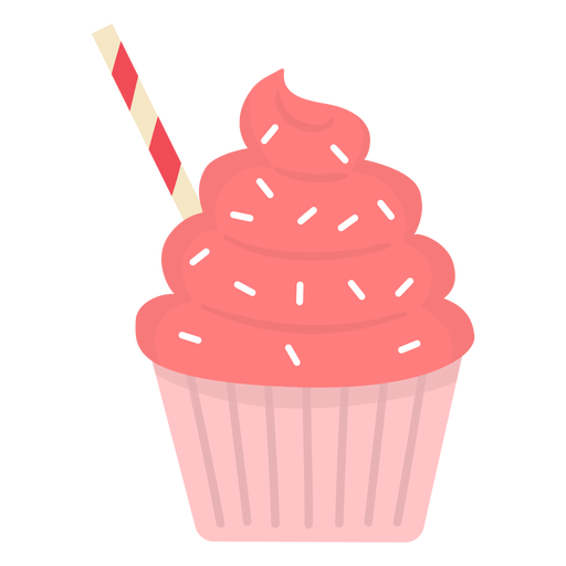 Cupcake sprinkles swirl topping straw flat PNG Design