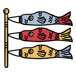 Dibujado a mano japonesa koinobori windsocks Diseño PNG