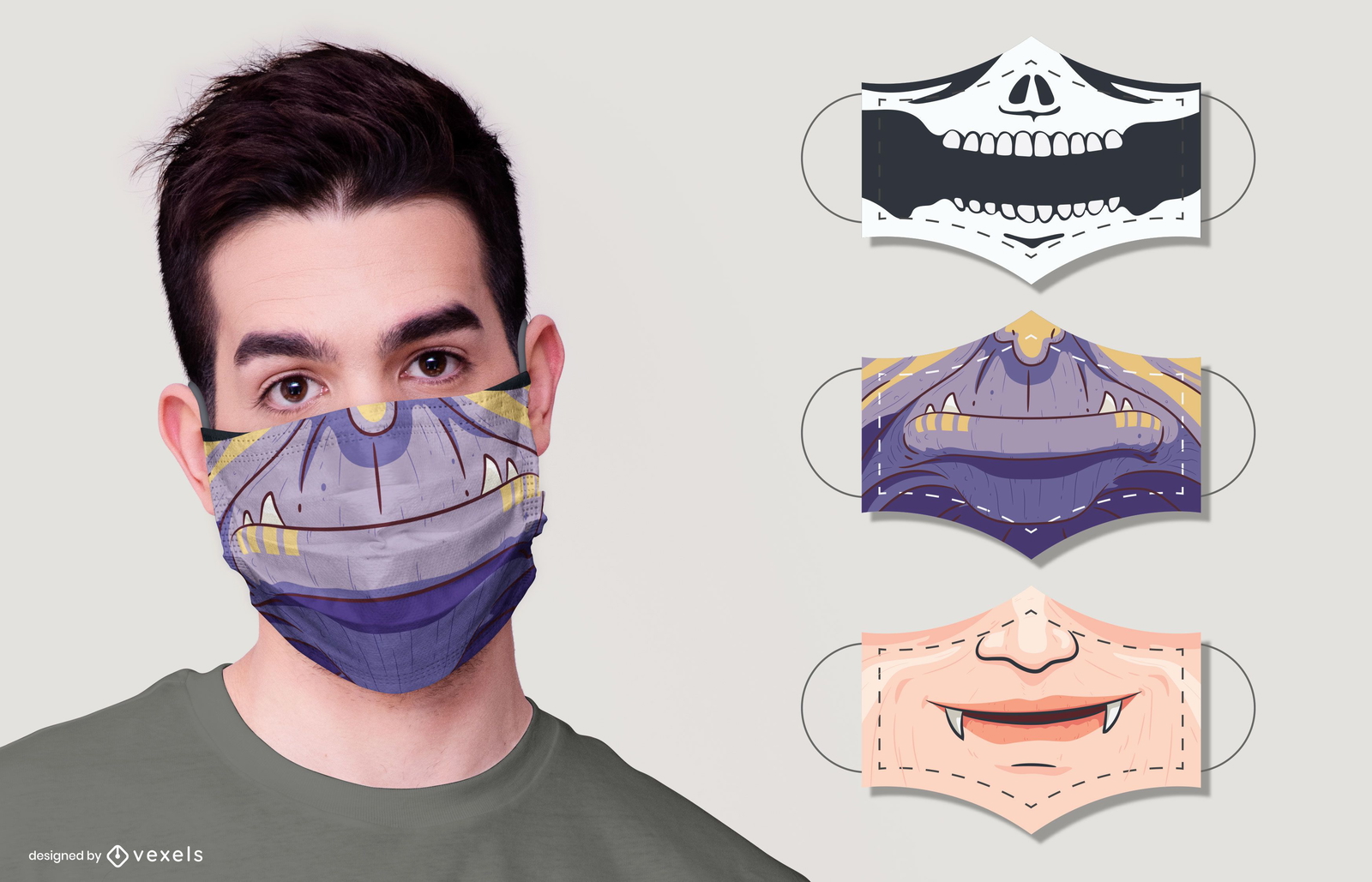 Monsters face mask design set