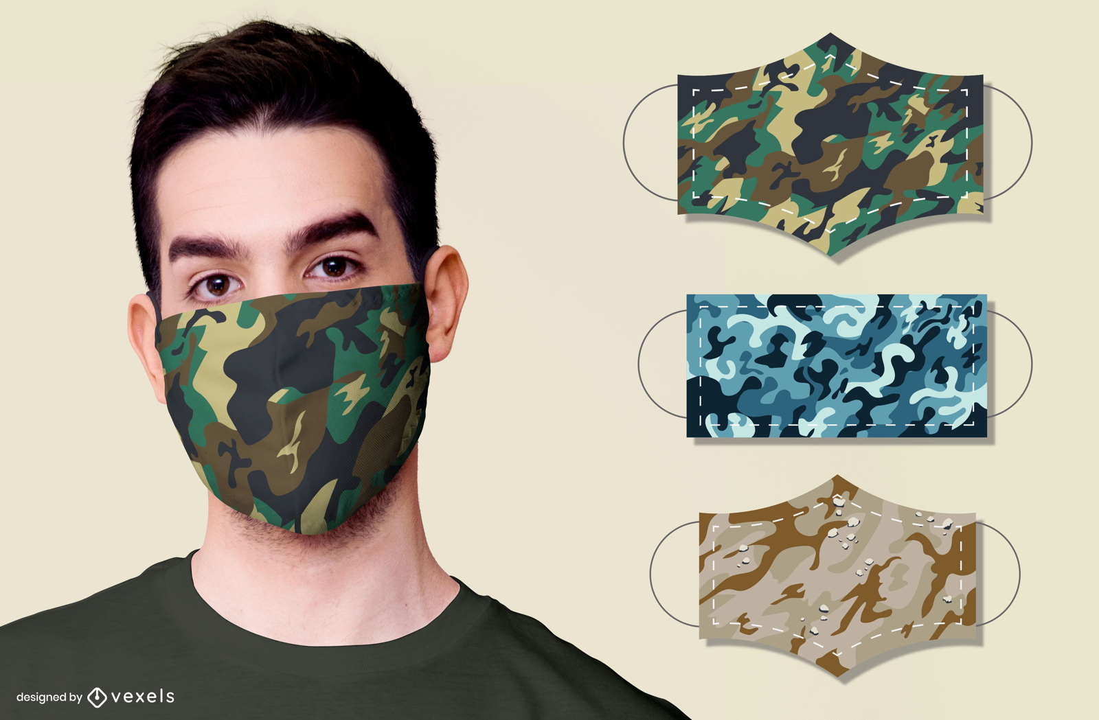 Conjunto de design de máscara facial de camuflagem