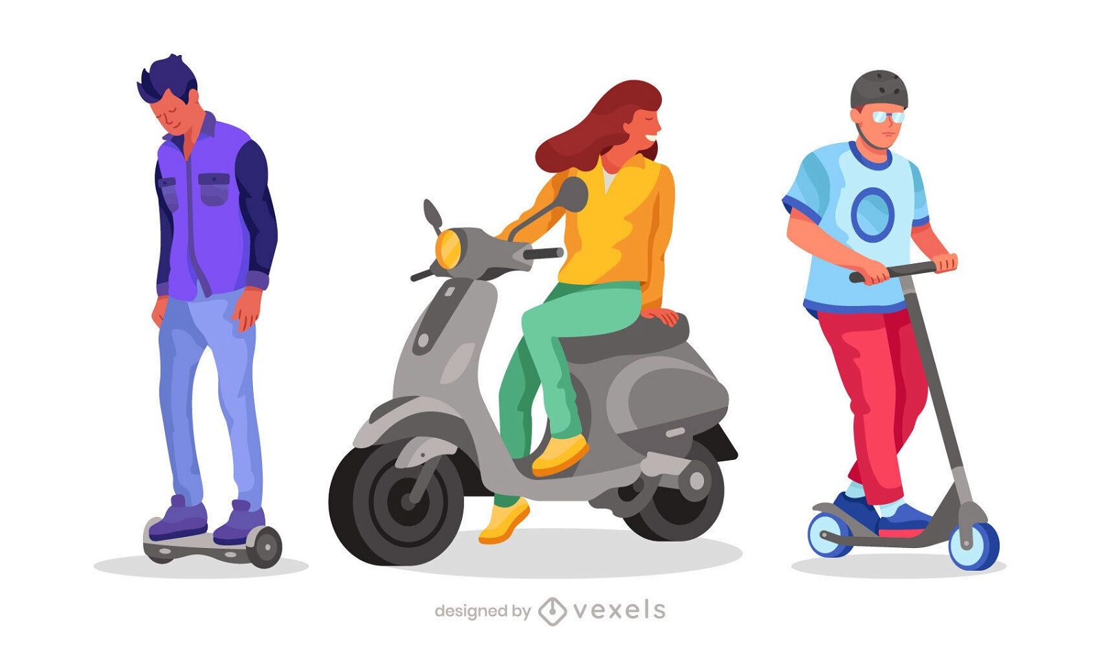conjunto de caracteres de scooter plano