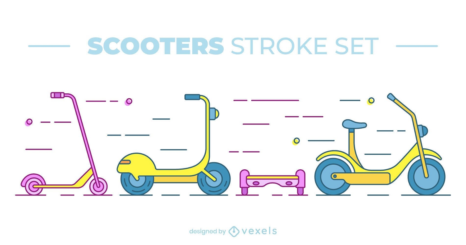 Conjunto de scooter plano colorido