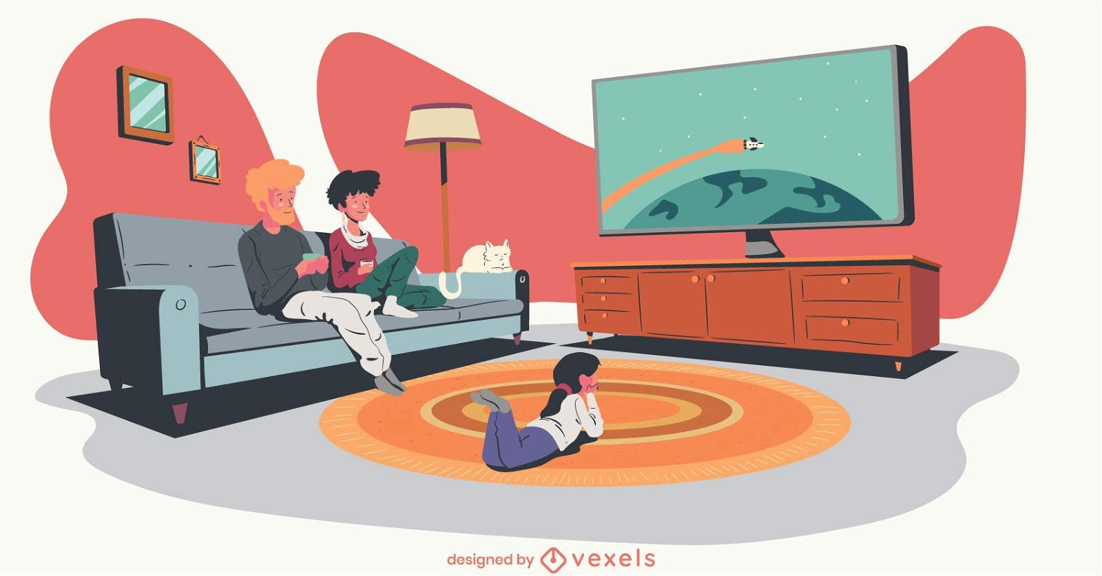 familia viendo tv ilustración