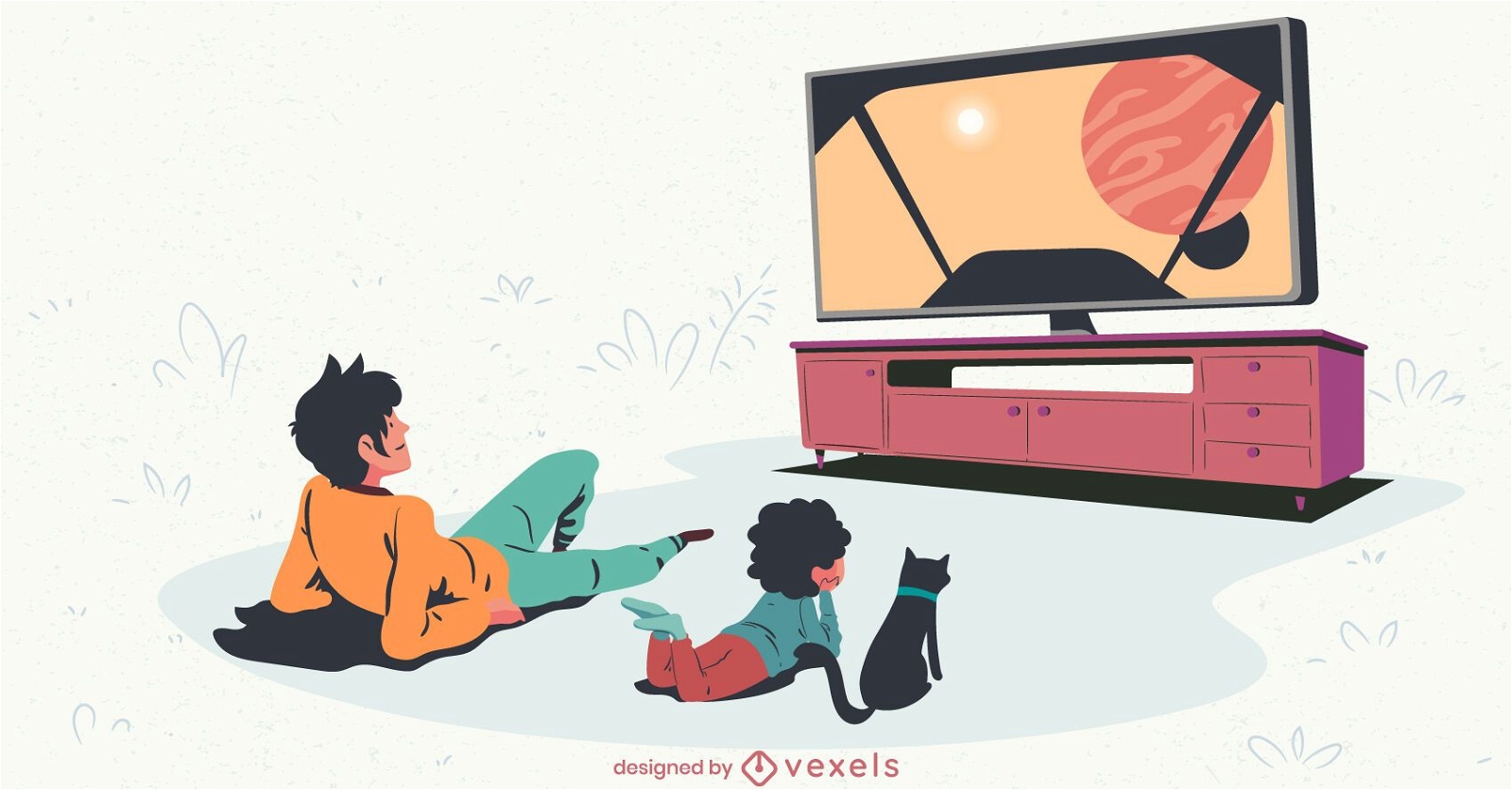 ilustração de televisão de homem e criança