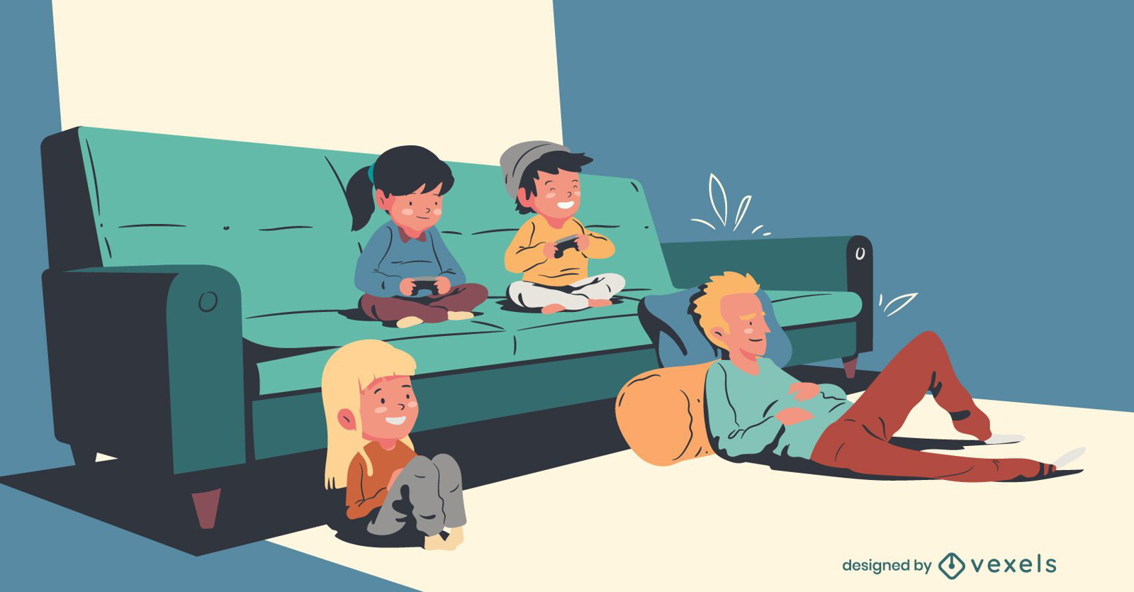 family watching television illustration