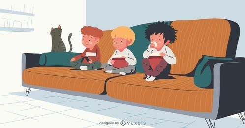 crianças assistindo tv ilustração