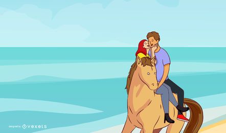 Pareja en un vector de caballo