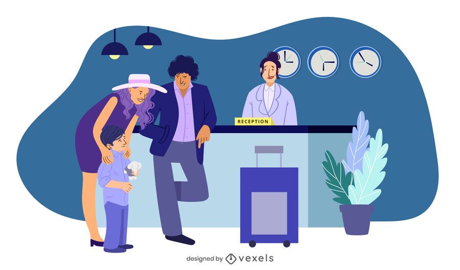 hotel reception family illustration hotel reception family illustration