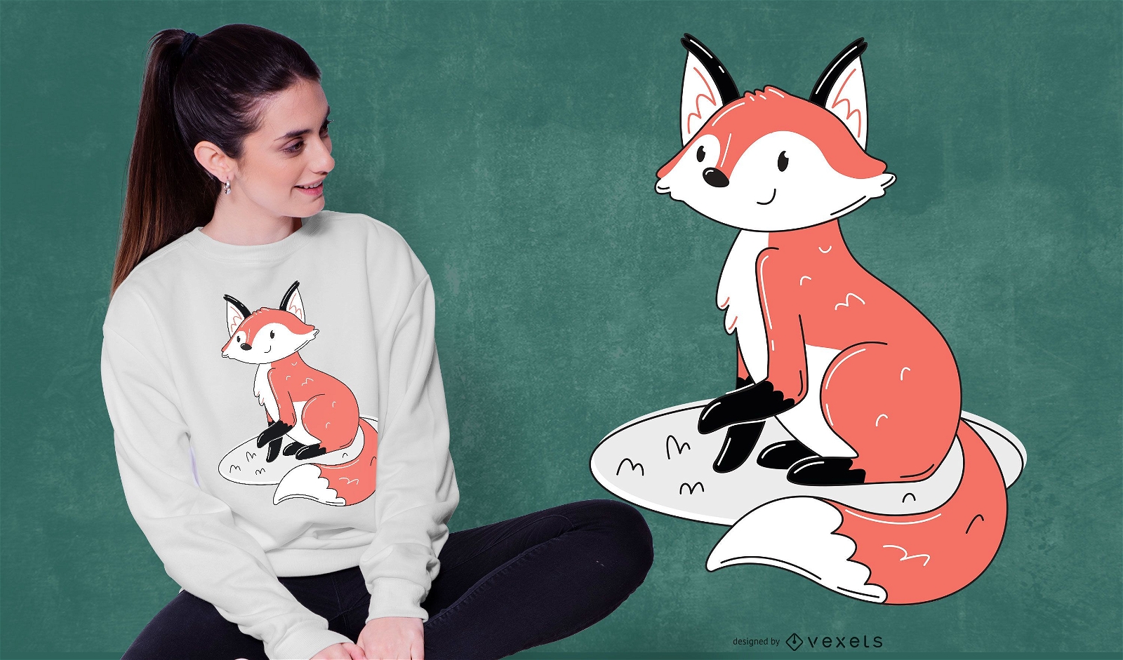 design de t-shirt linda raposa sentada