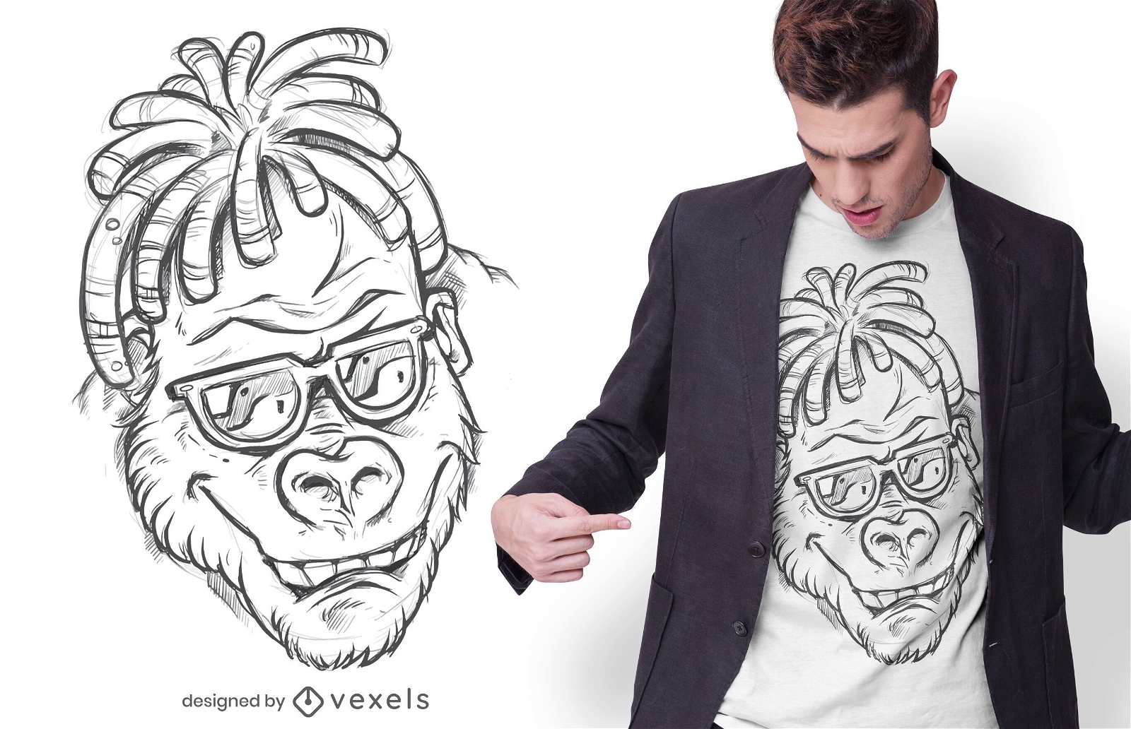 Design de camiseta desenhada à mão de gorila