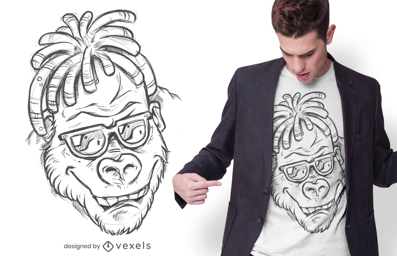 Gorilla Hand gezeichnetes T-Shirt Design