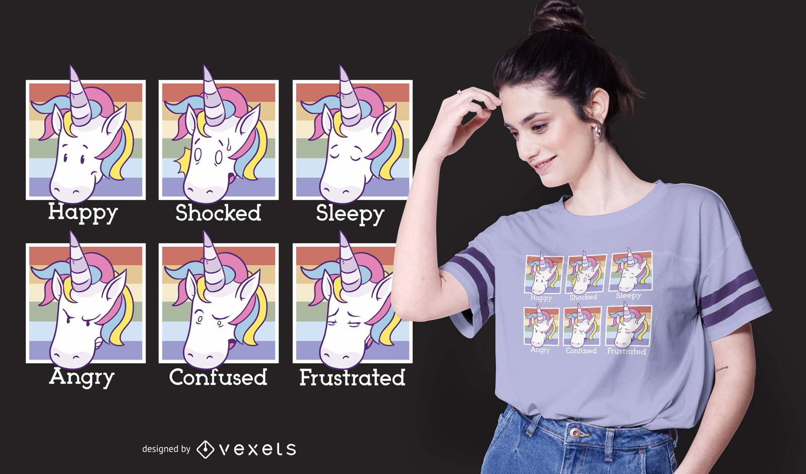 Diseño de camiseta Unicorn Moods