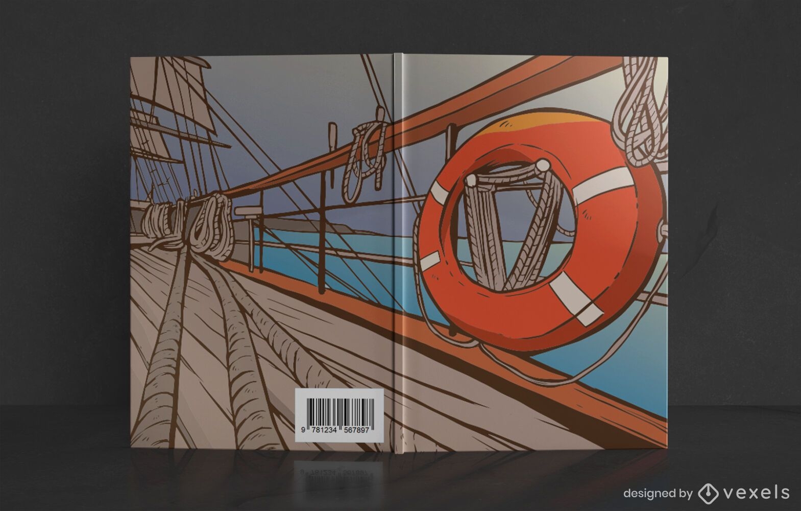 Design da capa do livro do convés do navio