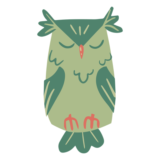 Owl green eyes closed flat PNG Design