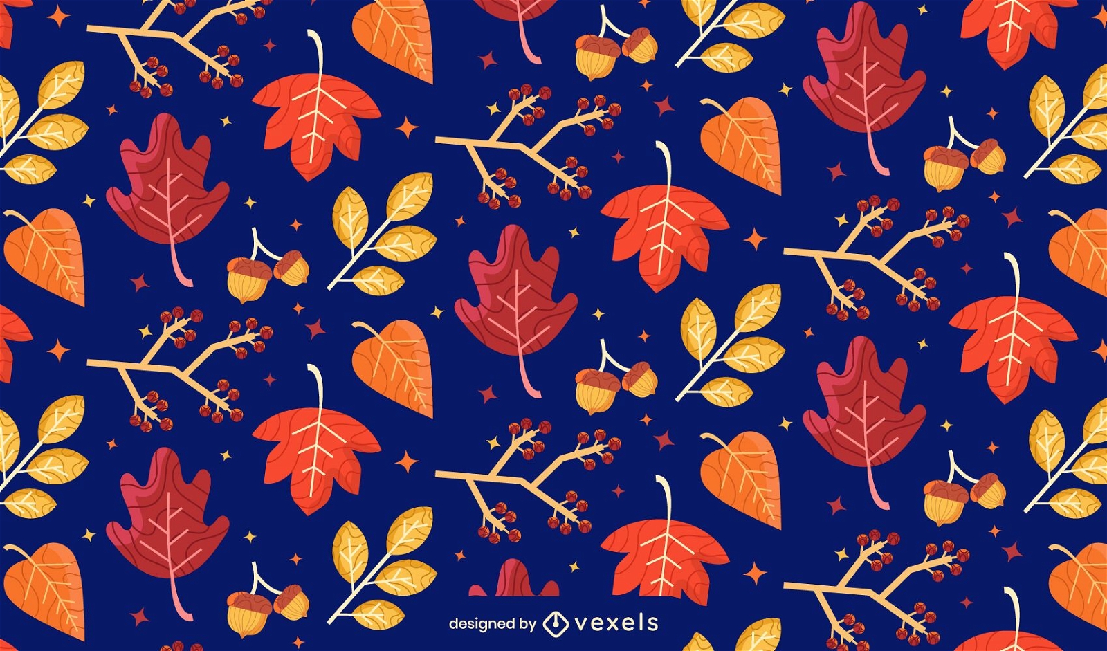 Fall leaves semi flat pattern design