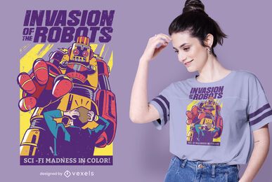 invasión de robots diseño de camiseta