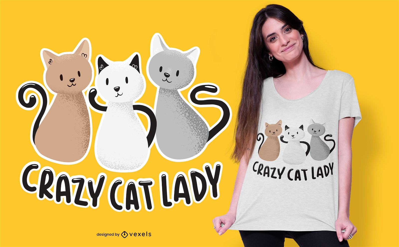 design de t-shirt senhora louca gato
