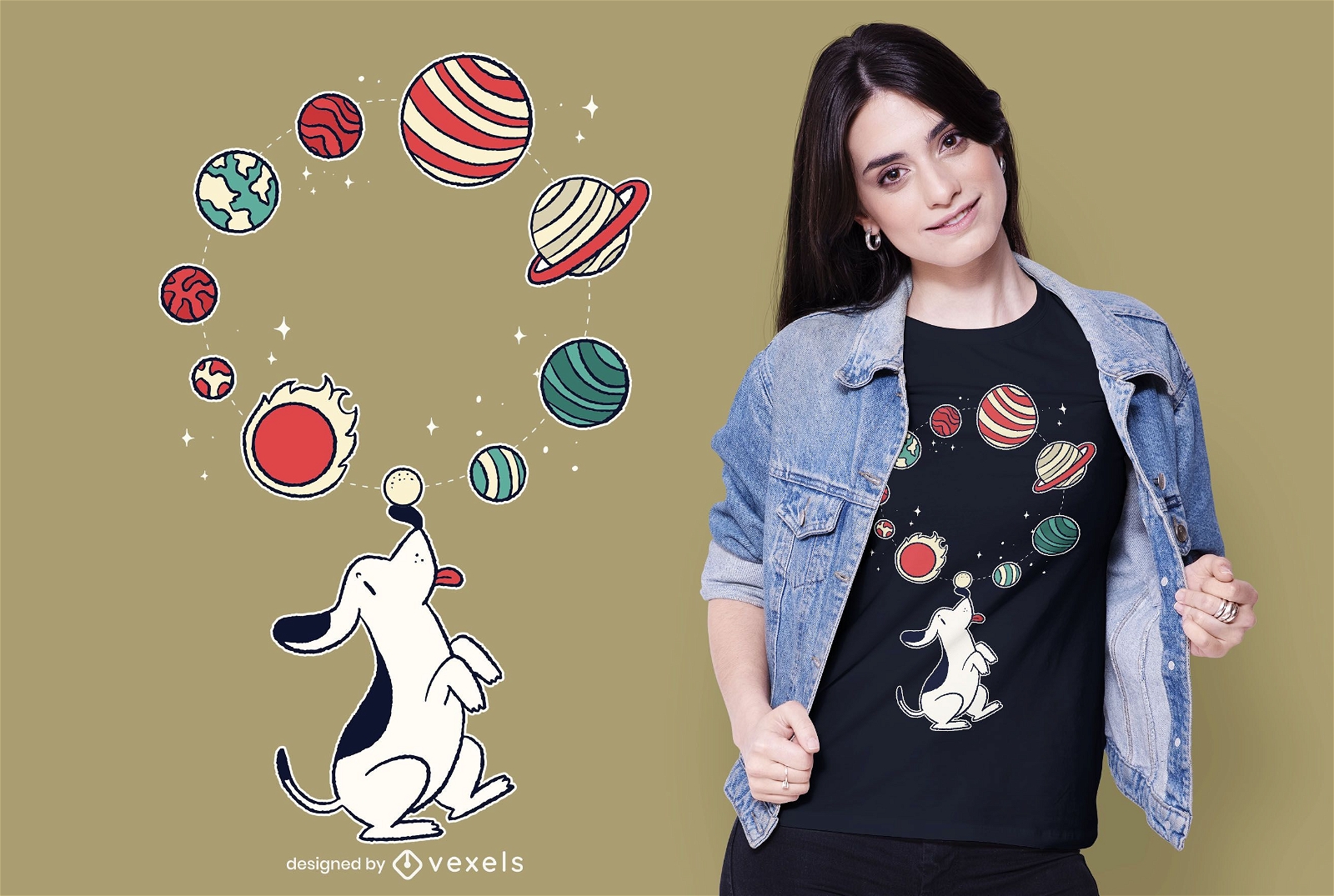 Diseño de camiseta Planet Juggling Dog
