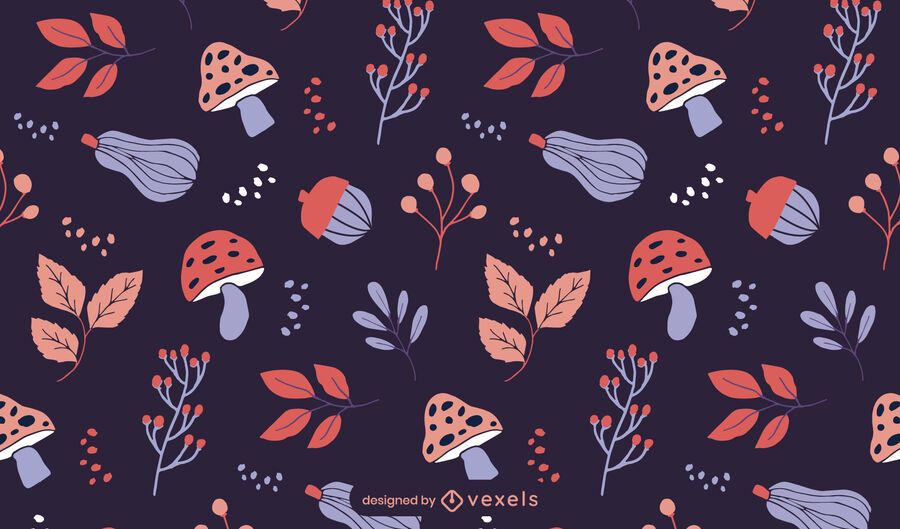 mushrooms branches pattern design mushrooms branches pattern design