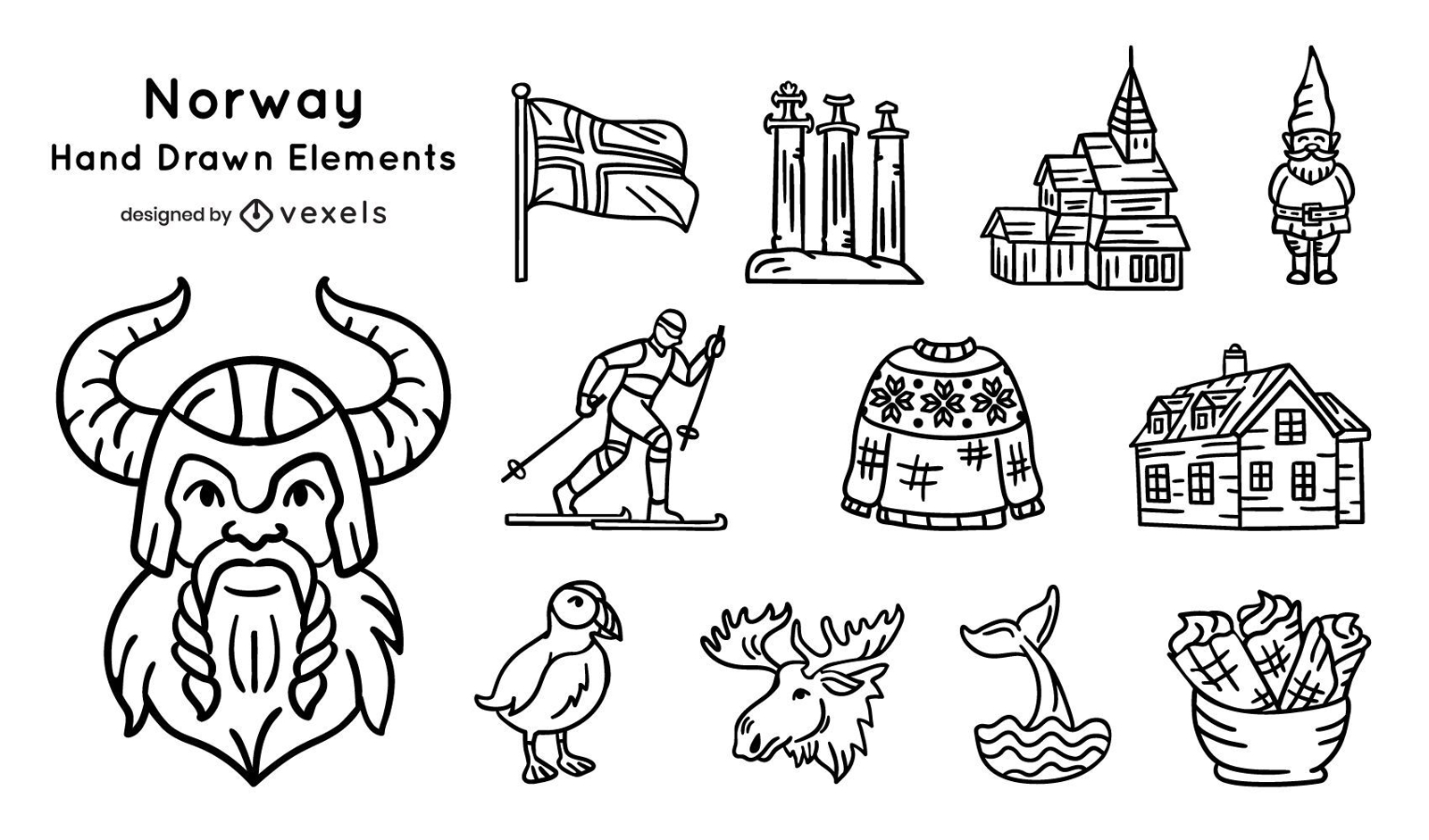 Paquete de elementos dibujados a mano de Noruega