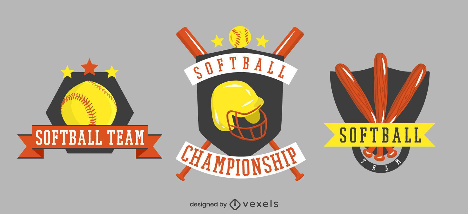 softball team badge set