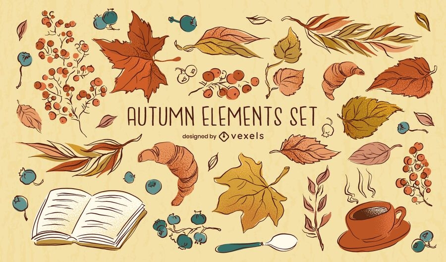 Autumn Elements Drawing Set Vector Download