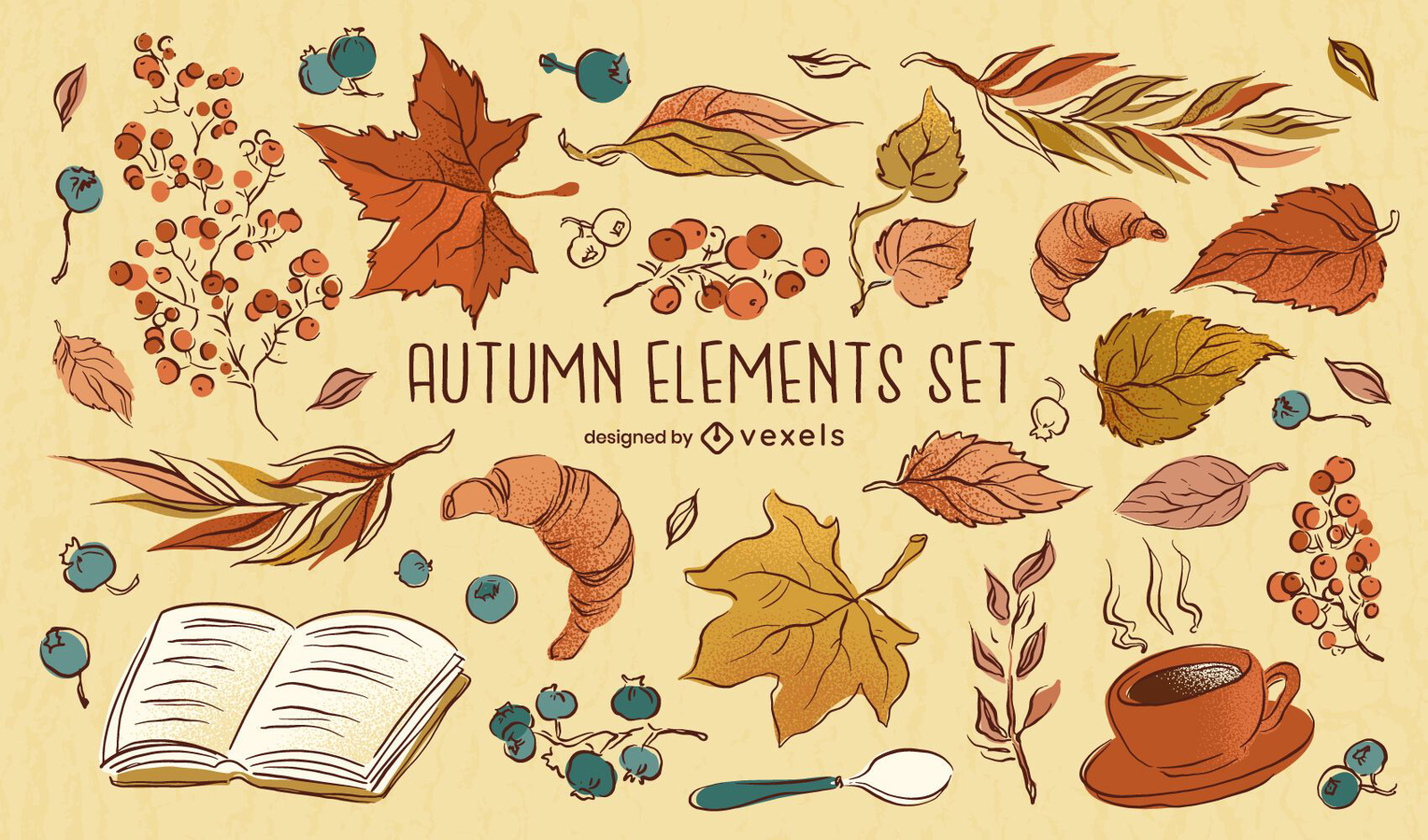 Conjunto de desenho de elementos de outono