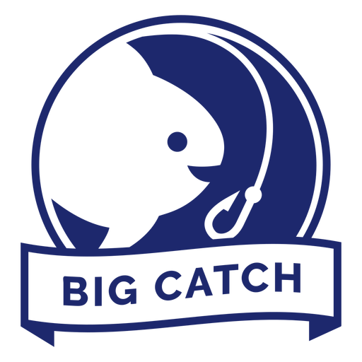 Big catch hook fish badge blue