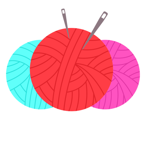 ?cone plano de agulhas de bolas de fio coloridas Desenho PNG