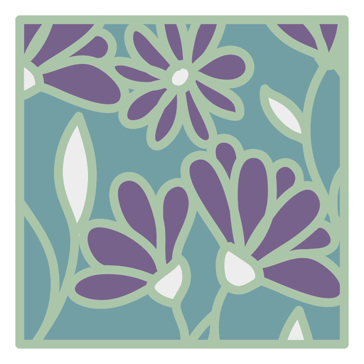 Blumenmuster quadratisches flaches grünes Purpur PNG-Design