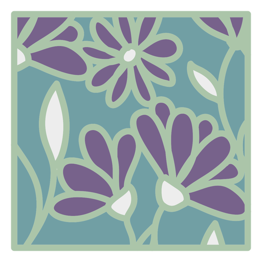 Design floral quadrado liso verde roxo Desenho PNG