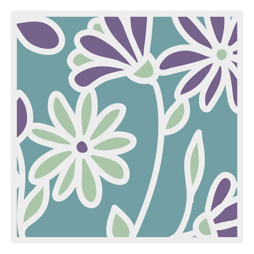 Diseño floral de margarita púrpura verde cuadrado plano Diseño PNG