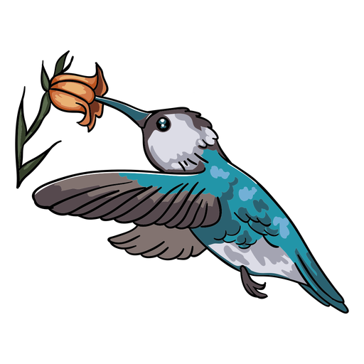 Realistische vogelblaue Kolibri-Blumenillustration PNG-Design