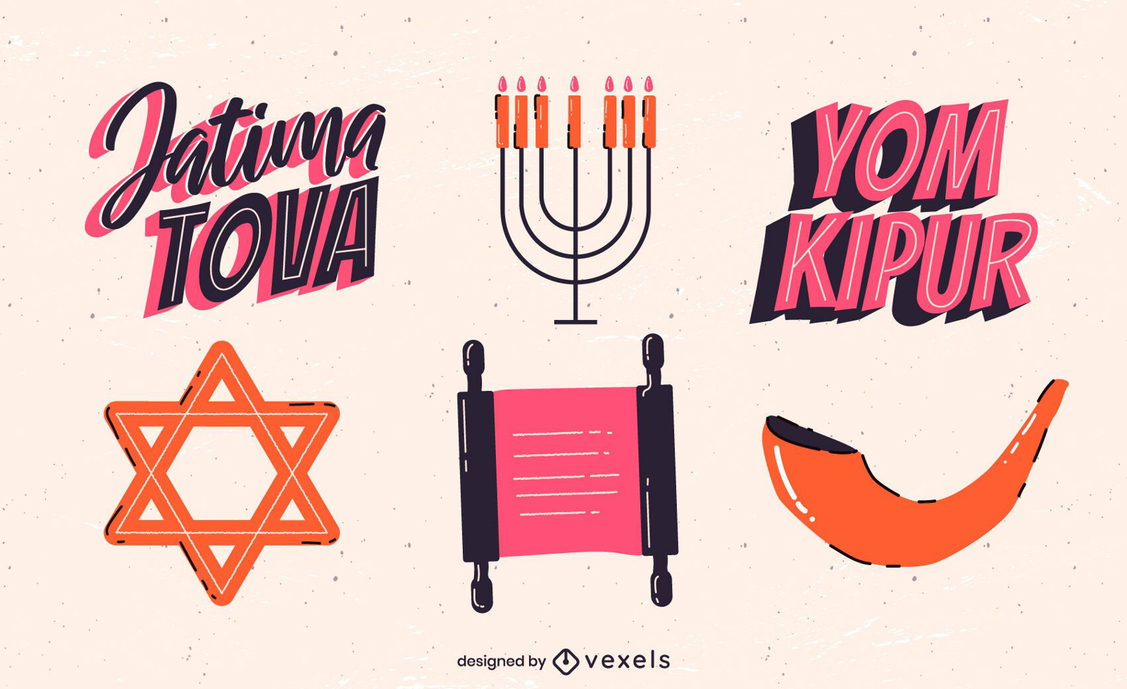 Pacote de elementos coloridos de Yom Kippur