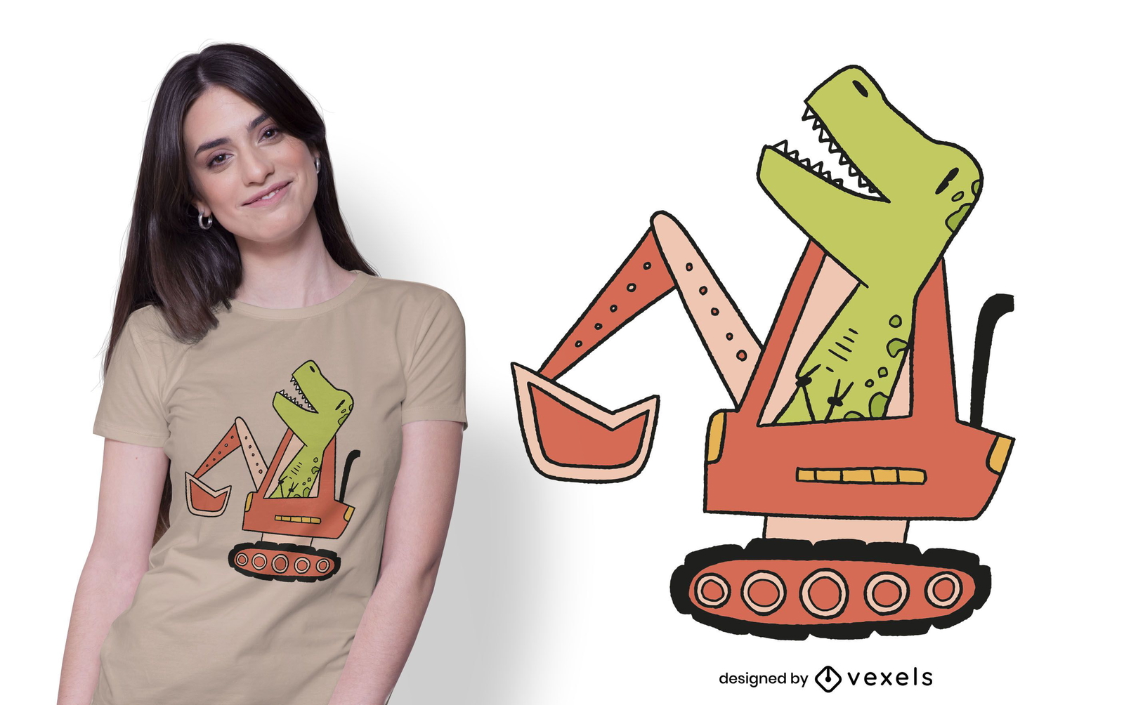 diseño de camiseta de dinosaurio bulldozer