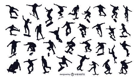skate boarding silhouette set skate boarding silhouette set