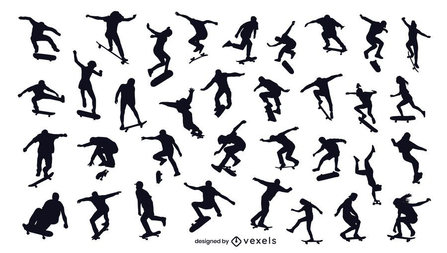 skate boarding silhouette set skate boarding silhouette set