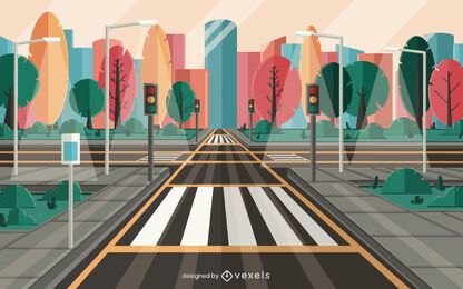 City Street Illustration Design Vector Download